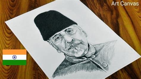 Maulana Abul Kalam Azad Drawing With Pencil Sketch /Step by Step/ Freedom Fighters/ lndependence ...