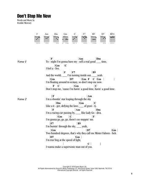 Don't Stop Me Now Sheet Music | Queen | Guitar Chords/Lyrics