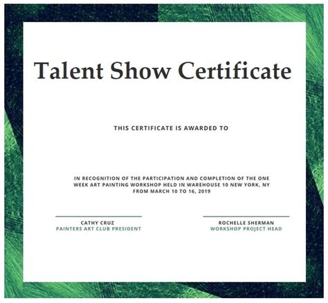 13+ Talent Show Certificate Templates | Free Certificate Templates in Word, Excel & PDF Formats ...