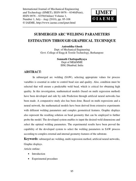 Submerged Arc Welding Parameters | PDF | Artificial Neural Network ...