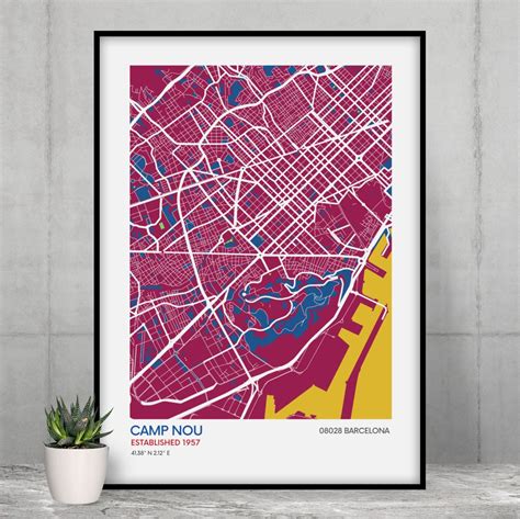 FC Barcelona Stadium Map Print Club Colours Football Stadium Art Map Museum-quality Poster Fast ...