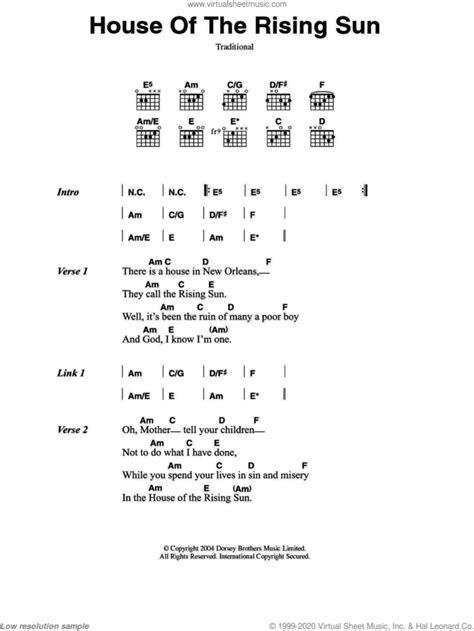 Muse: House Of The Rising Sun sheet music for guitar (chords)