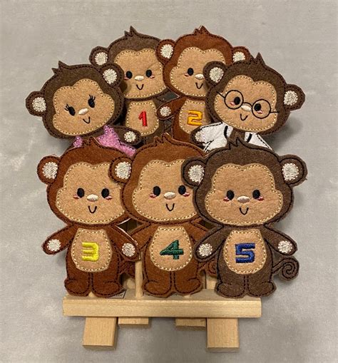 5 little monkeys finger puppets set | Etsy