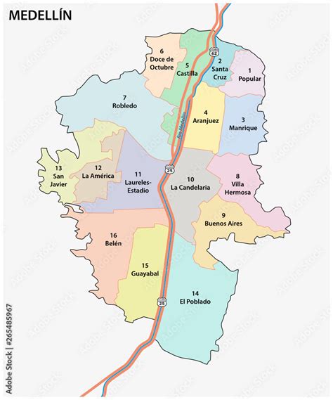 Administrative and political map of the Colombian city of Medellin ...