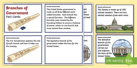 Branches of Government Fact Cards for 3rd-5th Grade - Twinkl