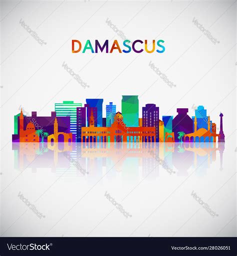 Damascus skyline silhouette in colorful geometric Vector Image