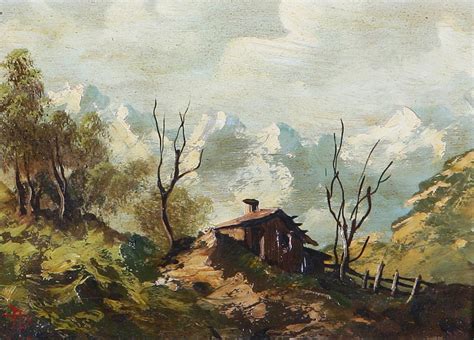 Paesaggio montano con casa. | Artista Del XX Secolo