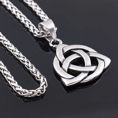 Stainless Steel Celtic Knot Irish Lucky Love Pendant Necklace Men's ...