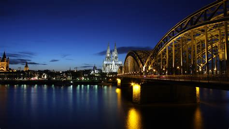 Germany, Cologne, evening, river Rhine, bridge, lights, buildings wallpaper | travel and world ...