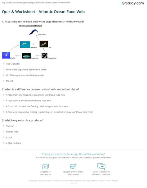 Quiz & Worksheet - Atlantic Ocean Food Web | Study.com