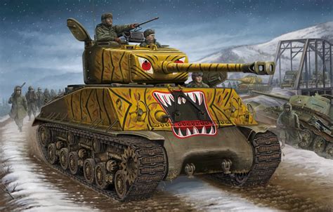 Wallpaper war, art, painting, tank, m4a3 Sherman images for desktop, section оружие - download