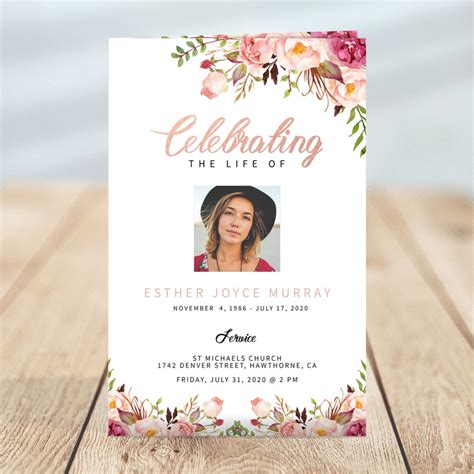 Gentle Florals Life Celebration Funeral Program Template (8 Pages ...