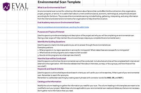 Environmental Scan Template in Excel — Eval Academy