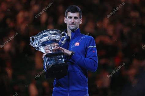 Grand Slam champion Novak Djokovic of Sebia holding Australian Open ...