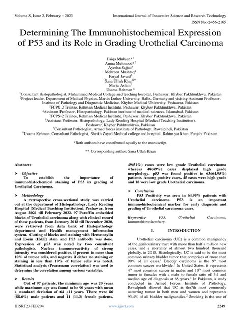 Determining the Immunohistochemical Expression of P53 and Its Role in Grading Urothelial ...