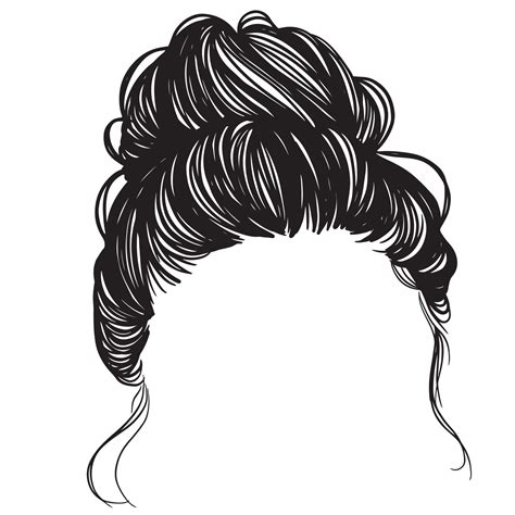 Beauty Woman In Messy Bun, Messy Bun Hair Illustration, Line Art ...