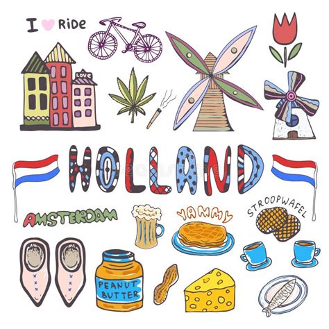 Doodle Hand Sketch Collection Of Holland Icons. Netherlands Culture ...