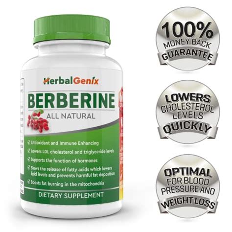 Lower Cholesterol, Triglyceride, Weight & Blood Pressure with HerbalGenix Berberine 500mg HCL ...