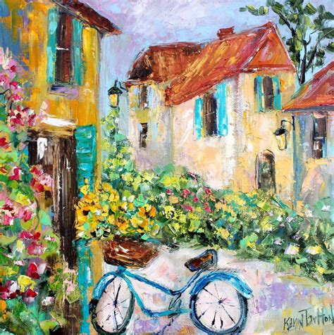 French Country village and bike painting original oil 12x12 | Etsy | Painting, Original ...