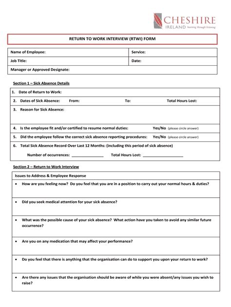 Return to work interview template: Fill out & sign online | DocHub