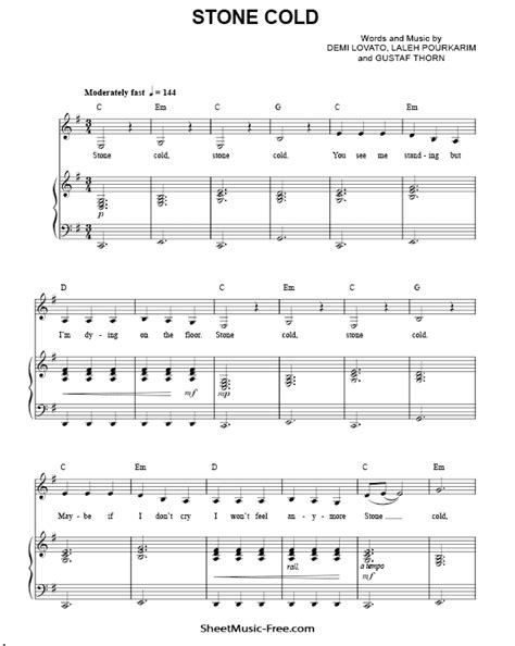 Stone Cold Sheet Music Demi Lovato - ♪ SHEETMUSIC-FREE.COM