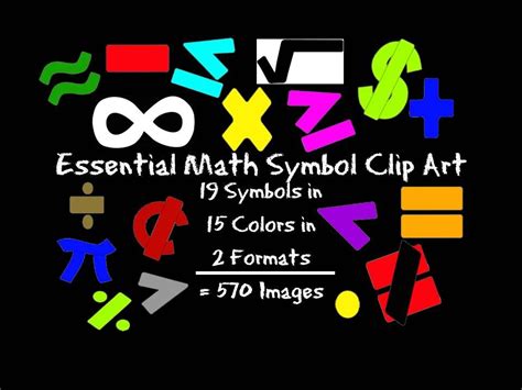 This is a set of 19 essential math symbols, each presented in 15 colors and 2 different formats ...