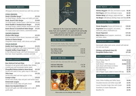 Menu at The Crown Inn Southam Pub & Dining, Southam, 5 Daventry St