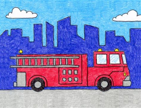 Easy How to Draw a Fire Truck Tutorial and Fire Truck Coloring Page ...