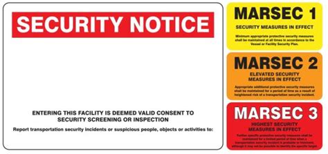 Security Notice Maritime Security (MARSEC) Sign MASE530