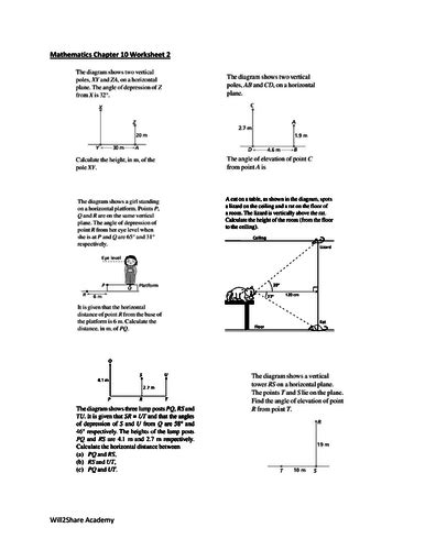 Angles of Elevation and Depression Worksheets (For advanced students) | Teaching Resources