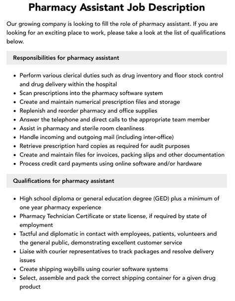 Pharmacy Assistant Job Description | Velvet Jobs