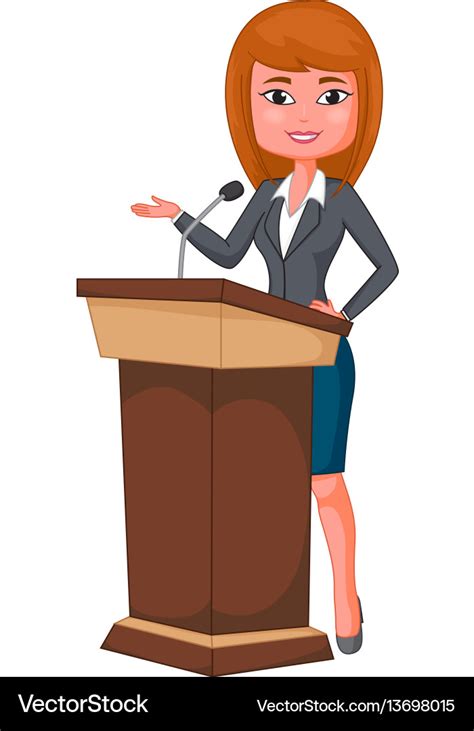 Cartoon beautiful business woman giving a speech Vector Image