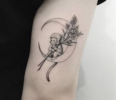 Monkey on crescent moon | Monkey tattoos, Tattoos for daughters, Body art tattoos