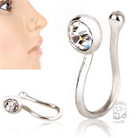 Crystal Non Piercing Nose Clip Nose Ring Stud Fake Septum Clicker Body ...