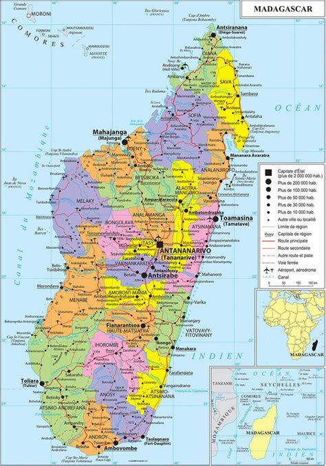 Labeled Map of Madagascar with States, Capital & Cities | Map of ...