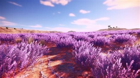 Stunning 3d Illustration Of A Scenic Lavender Field With A Solitary ...