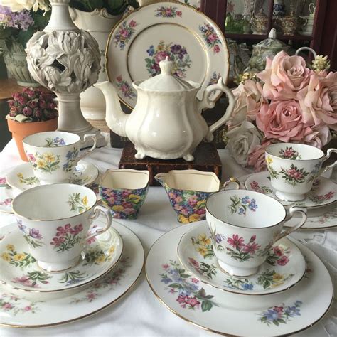 Lovely English Tea Set for 4 Featuring Paragon English Flowers Teacups ...