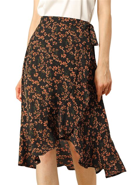 Allegra K - Allegra K Women's Ruffle Flare Tie Waist High Low Floral ...