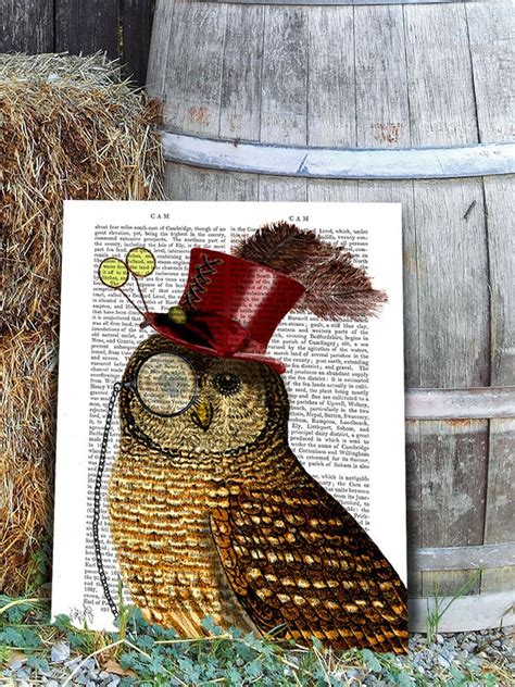 Steampunk Art Print Steampunk Owl Art Book Page Wall Art Wall - Etsy