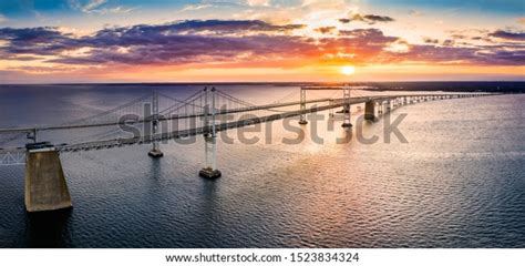 Aerial Panorama Chesapeake Bay Bridge Sunset Stock Photo (Edit Now ...