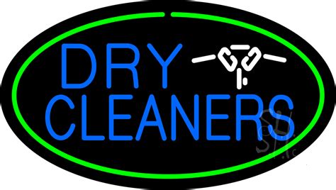 Blue Dry Cleaners Logo Oval Green LED Neon Sign - Dry Cleaning Neon Signs - Everything Neon