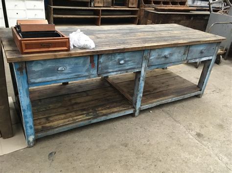 Vintage industrial European workbench table counter kitchen island #24 – Fossil Vintage Australia