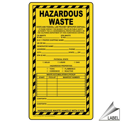 Hazardous Waste Law Prohibit Improper Disposal Label HAZCHEM-15015