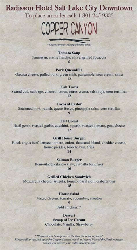 Copper Canyon menu – SLC menu