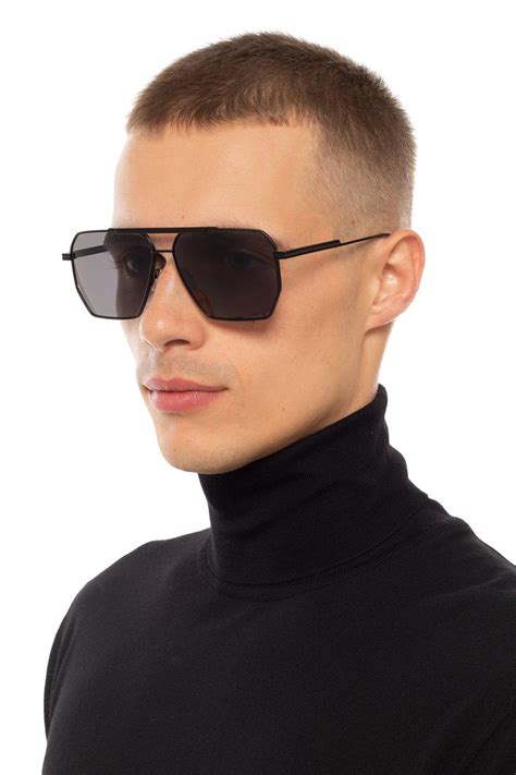 Bottega Veneta Leather Logo Sunglasses in Black for Men - Lyst