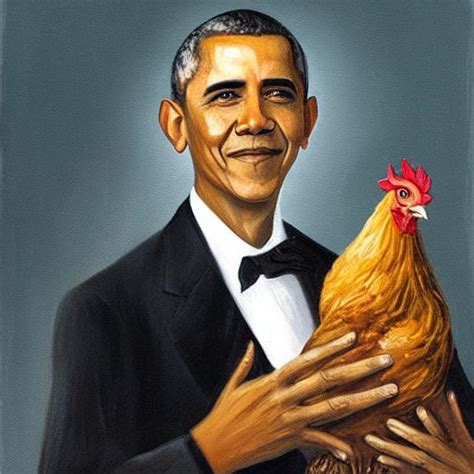 Barack Obama holding a chicken, oil painting from 1980s : StableDiffusion