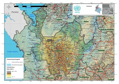 Physical map of Antioquia - Full size