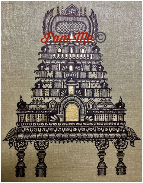 Hand drawn Hindu style Gopuram (Gopuram is a monumental entrance tower ...