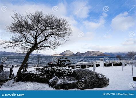 Lake Toya during winter stock photo. Image of scenery - 97847728