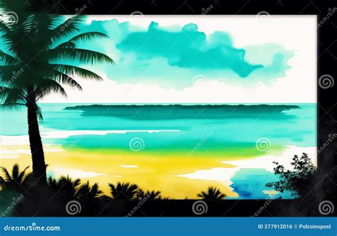 A Painting of an Island on the Watercolor Background. Watercolor Paint Stock Illustration ...